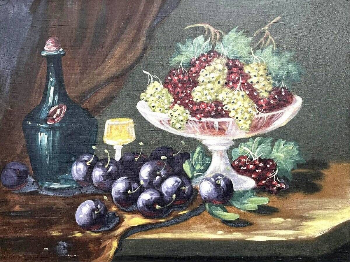 Tableau huile sur toile : nature morte aux fruits (A)