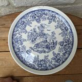 Old ceramic plate with scene of life and blue floral decor Van Melle