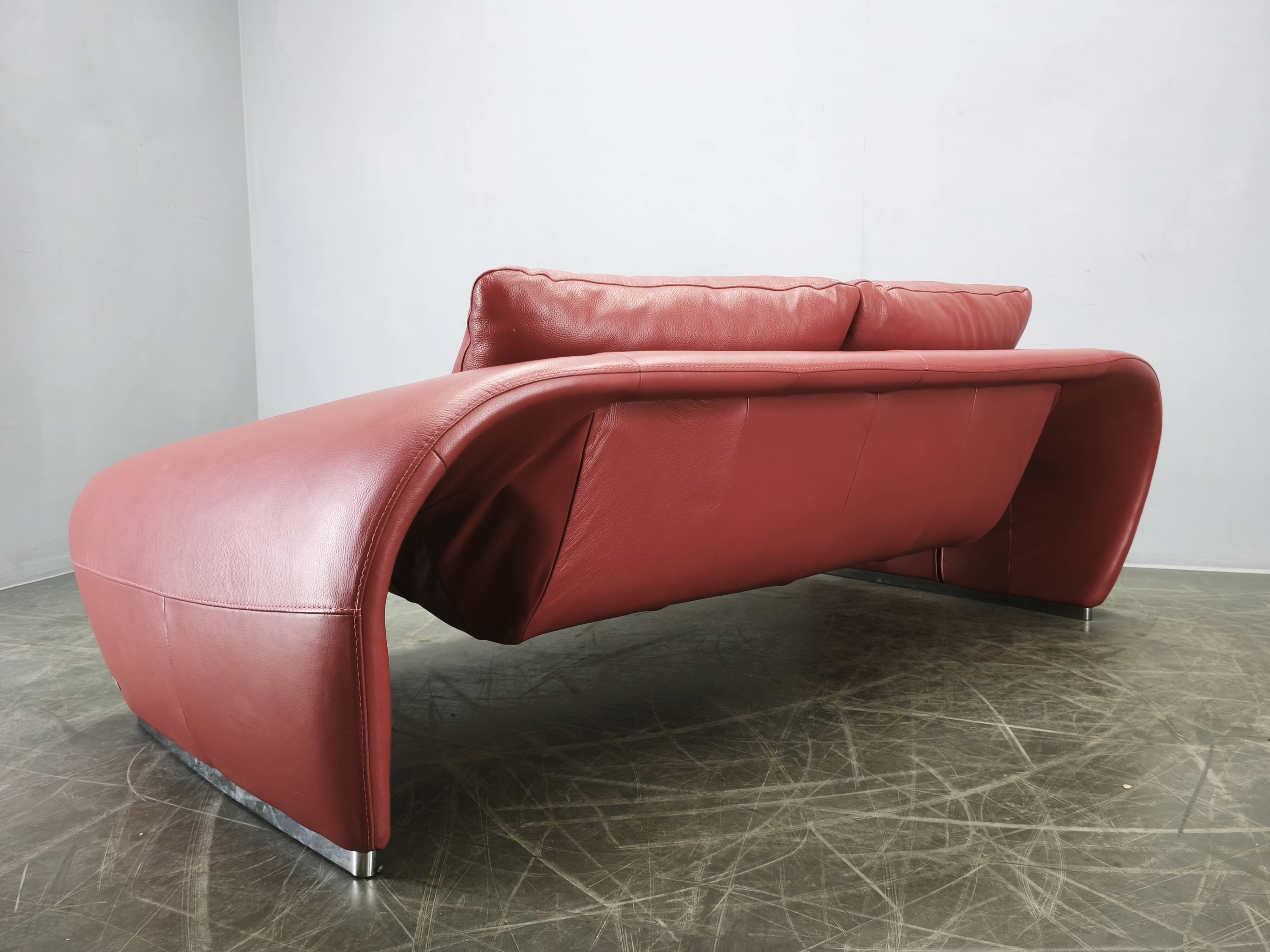 Italian Red Leather Sofa by Divanotti, Postmodern, 1990s