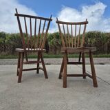 Set 6 vintage dutch spindle back rustic dining chairs De Ster