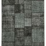 Hand-Knotted Oriental Overdyed 171 cm x 246 cm Black Patchwork Carpet