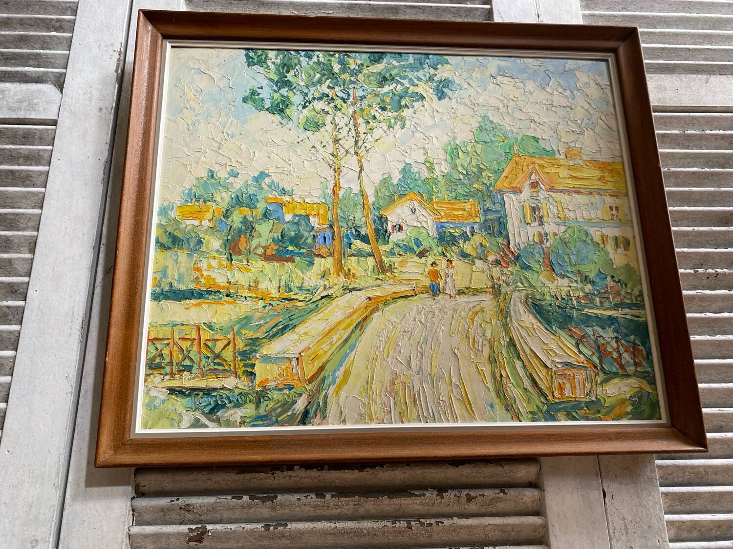 Old oil on panel andré poirson 1954 + vintage wood frame