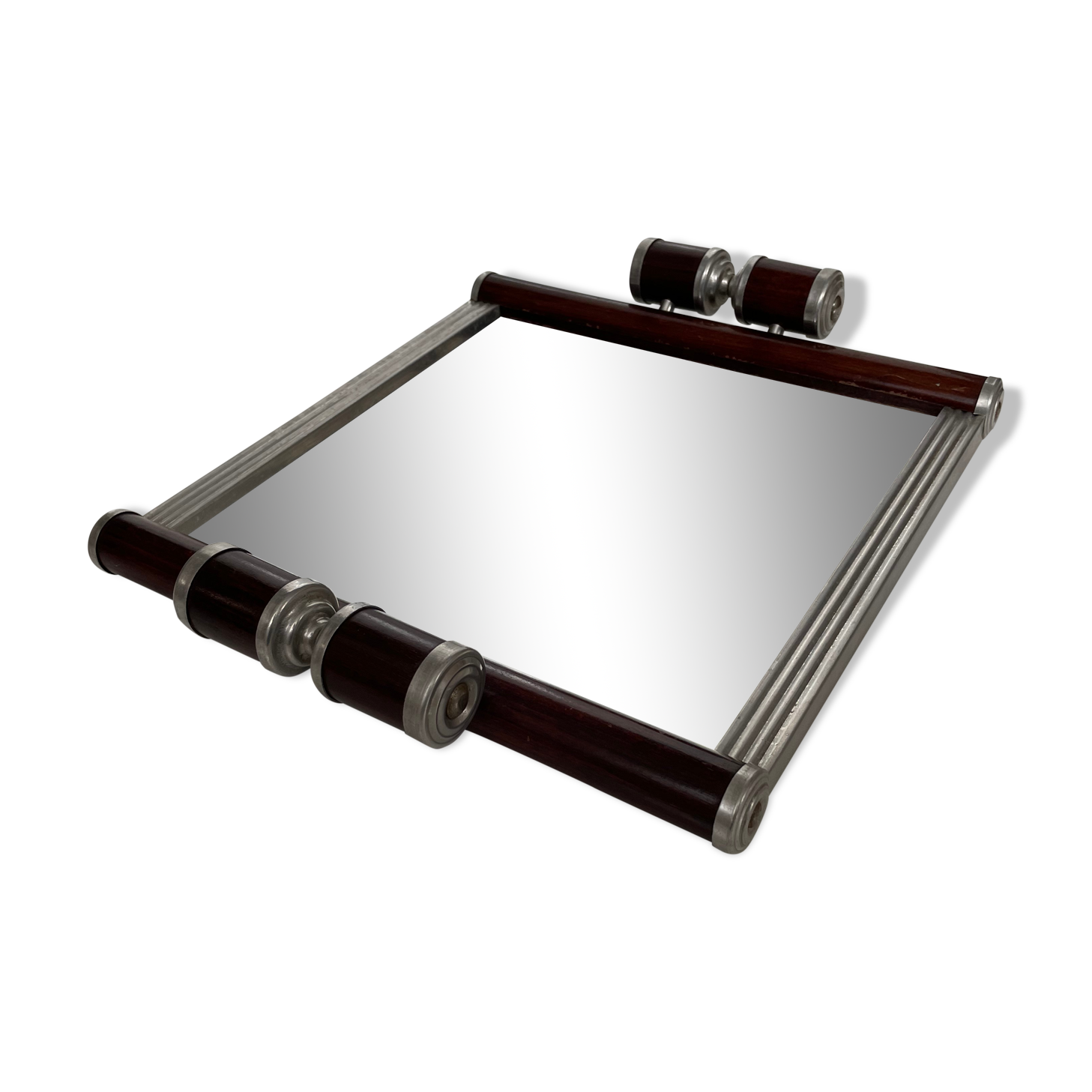 Plateau art deco acajou et métal