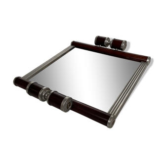 Plateau art deco acajou et métal