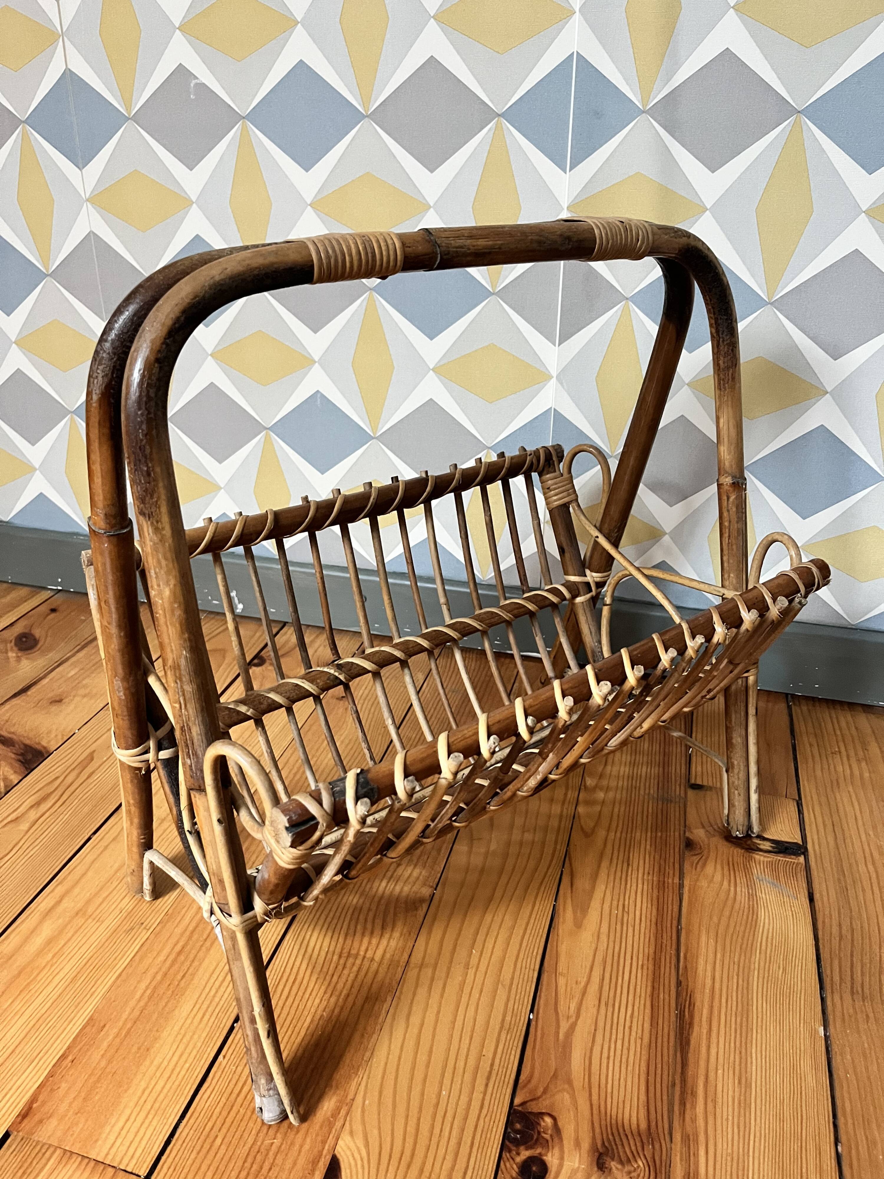 Vintage magazine holders light rattan