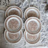 6 assiettes à dessert vintage fleuries – Codec – Décor brun rustique