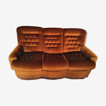 Canapé crapaud convertible vintage 3 places en velours