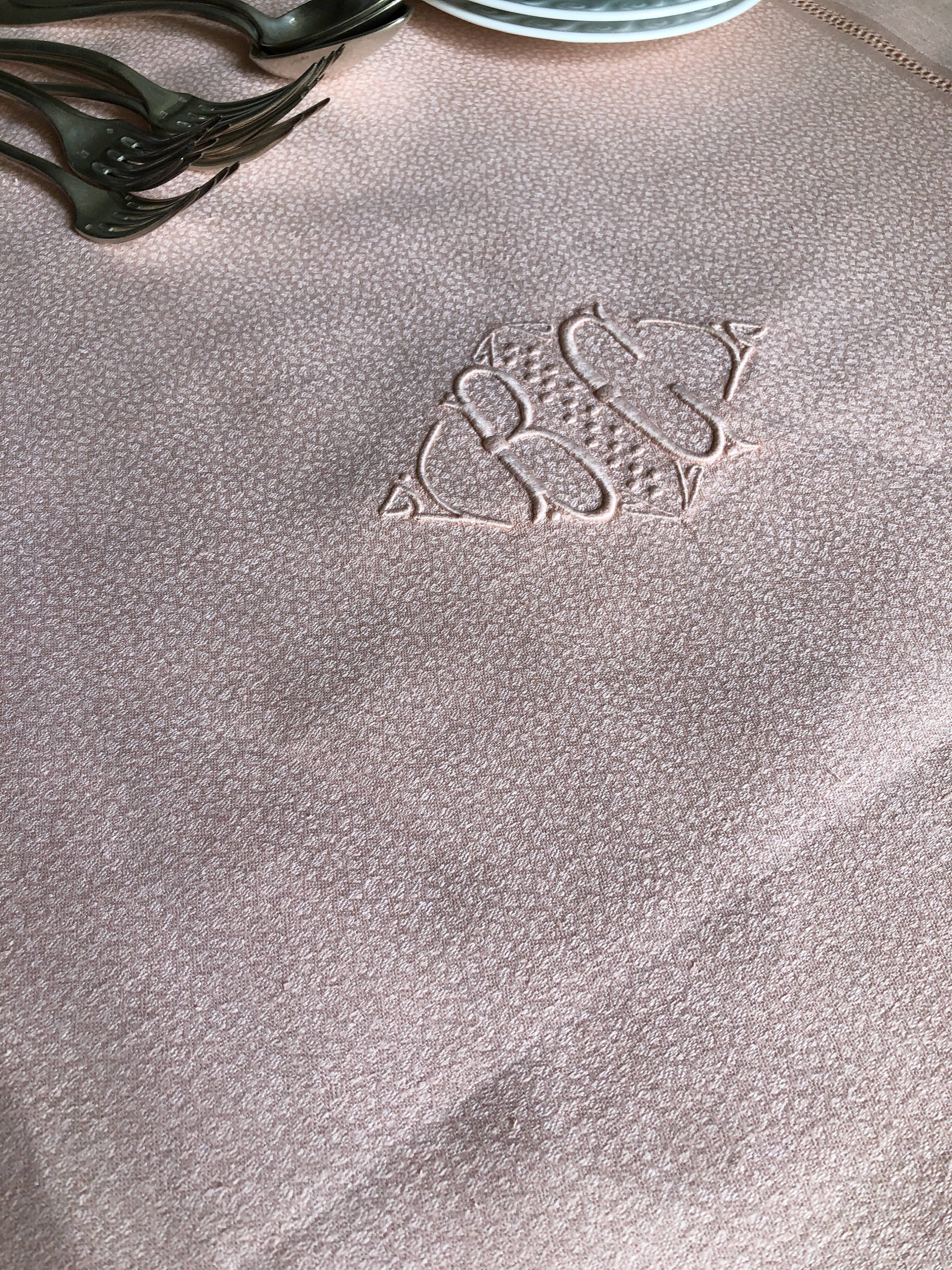 Old damsed tablecloth in linen and silk coral