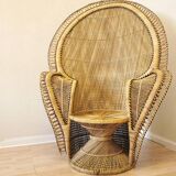 Fauteuil peacock, style Emmanuel en osier tressé, années 1970