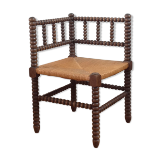 Chaise fauteuil de coin bois paillé