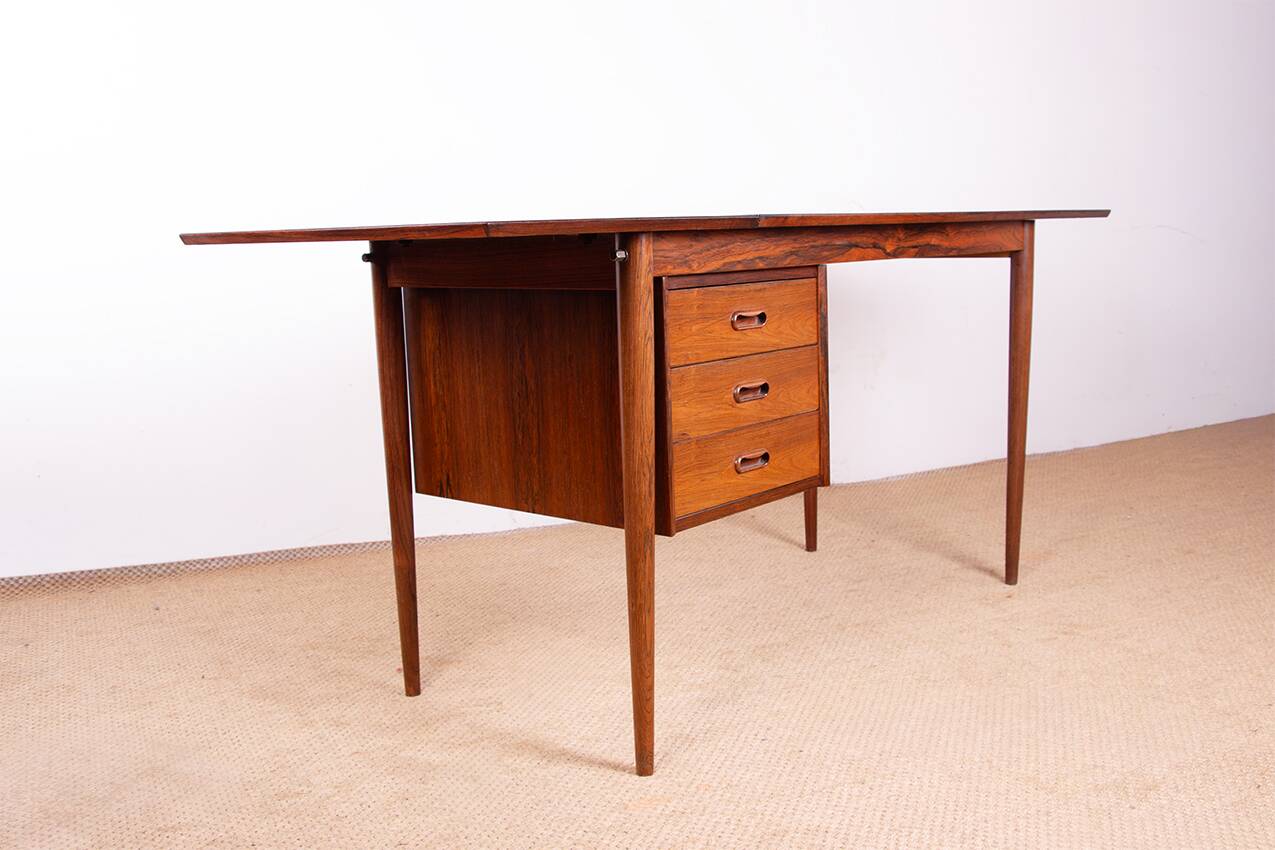 Danish extendable desk, Rosewood and Brass, model OS 51, Arne Vodder.