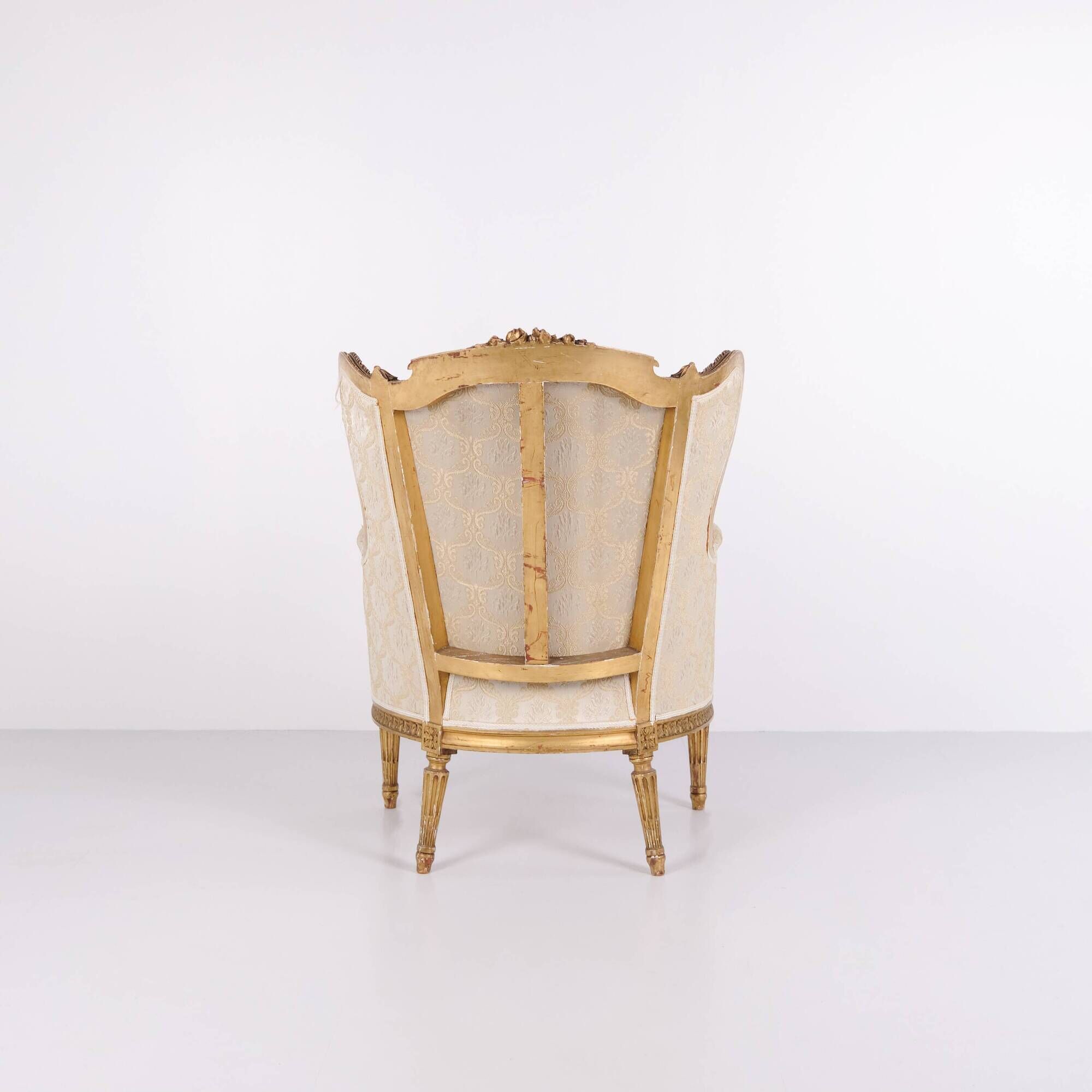 Bergère armchair - Louis XVI style - gilded wood & light fabric - 1860s
