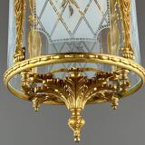 Louis XVI style lantern in gilded bronze and engraved glass, 20th century.