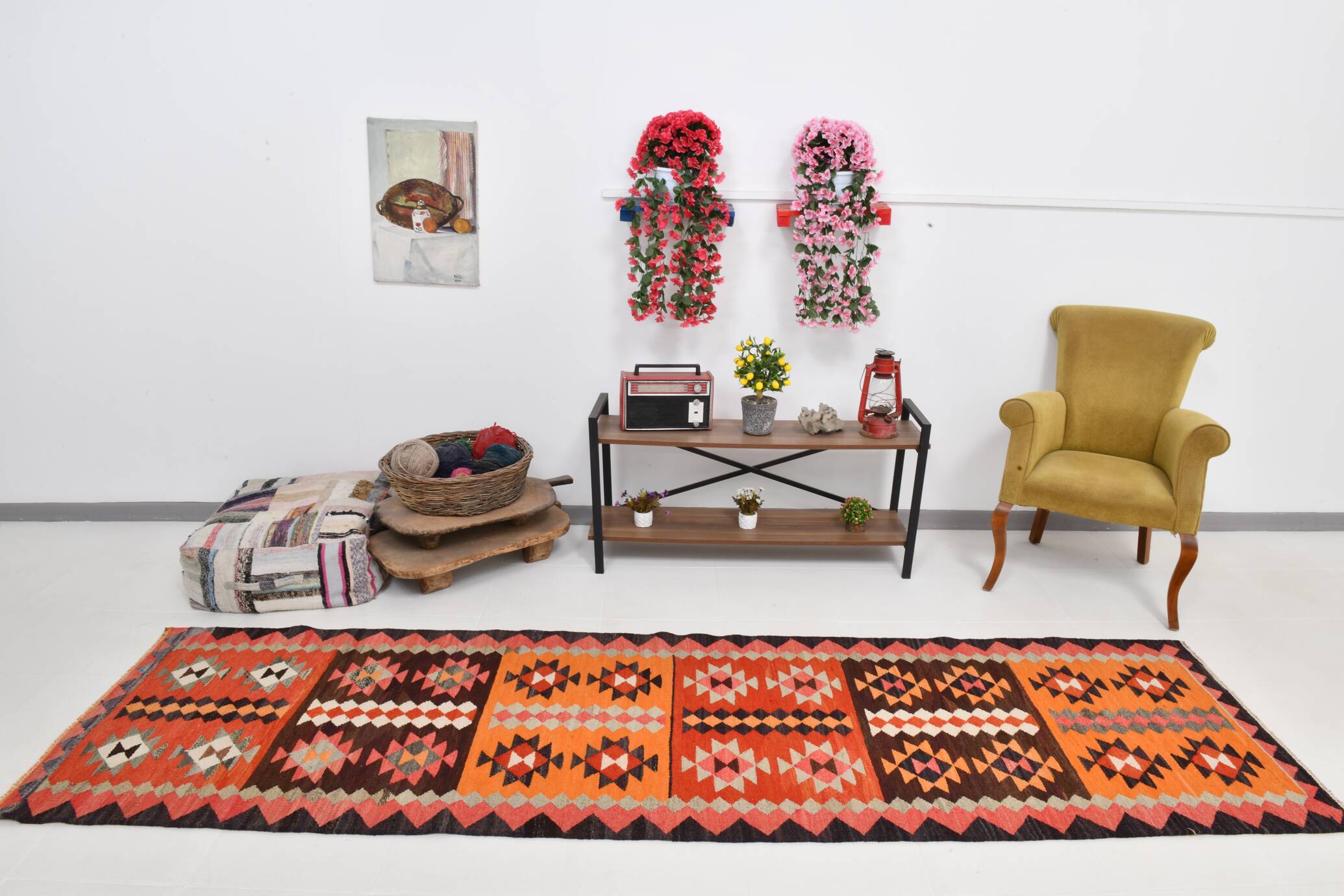 3x11 Orange Tribal Kilim Runner Rug 93x330Cm