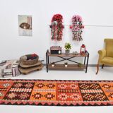 3x11 Orange Tribal Kilim Runner Rug 93x330Cm
