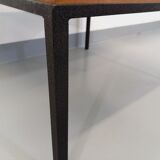 Vintage modernist square coffee table in teak and black metal from the 60s