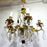 6-light bronze and crystal chandelier