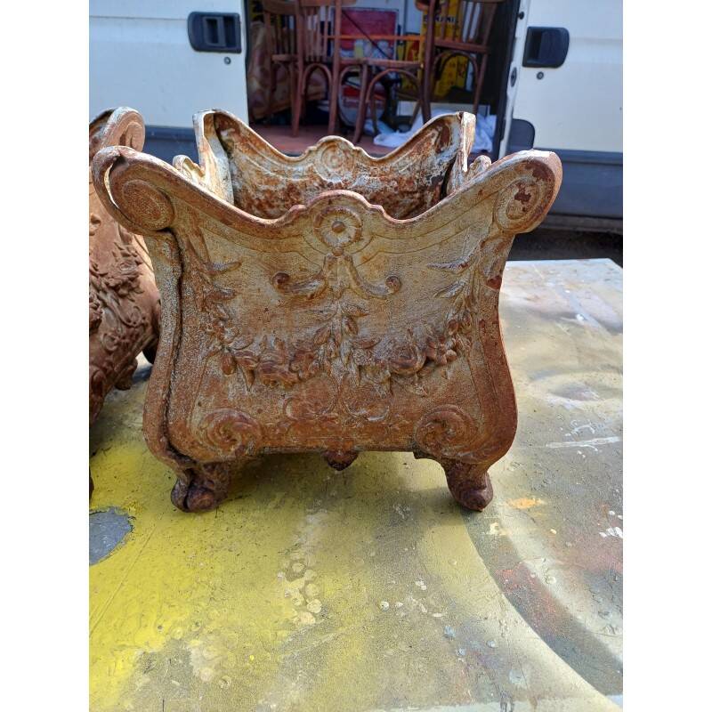 Pair of enamelled cast iron planters from 1900 from Charleville-Mézières