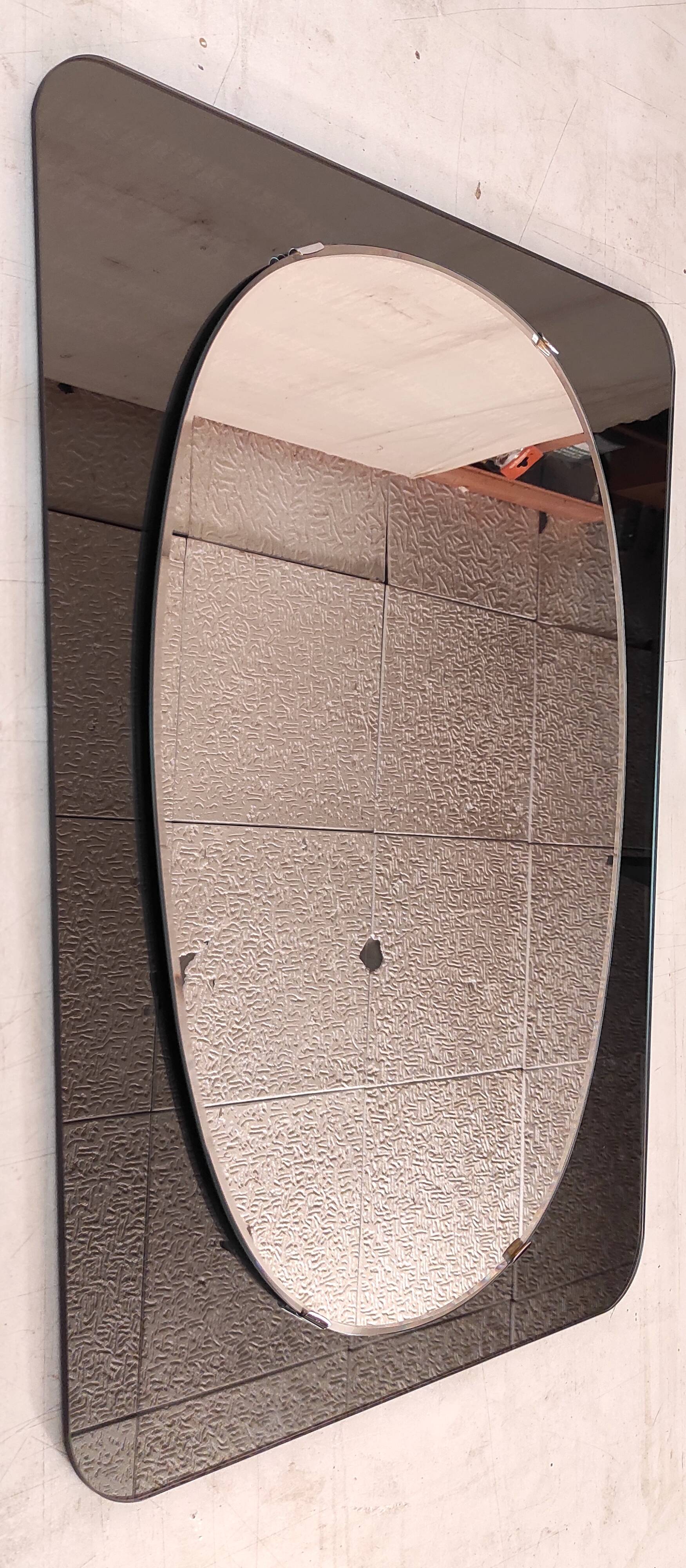 Smoked glass and white designed mirror with a freeform irregular shape - 1960s/70s