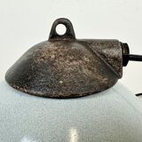 Industrial grey enamel factory lamp with cast iron top, 1960s