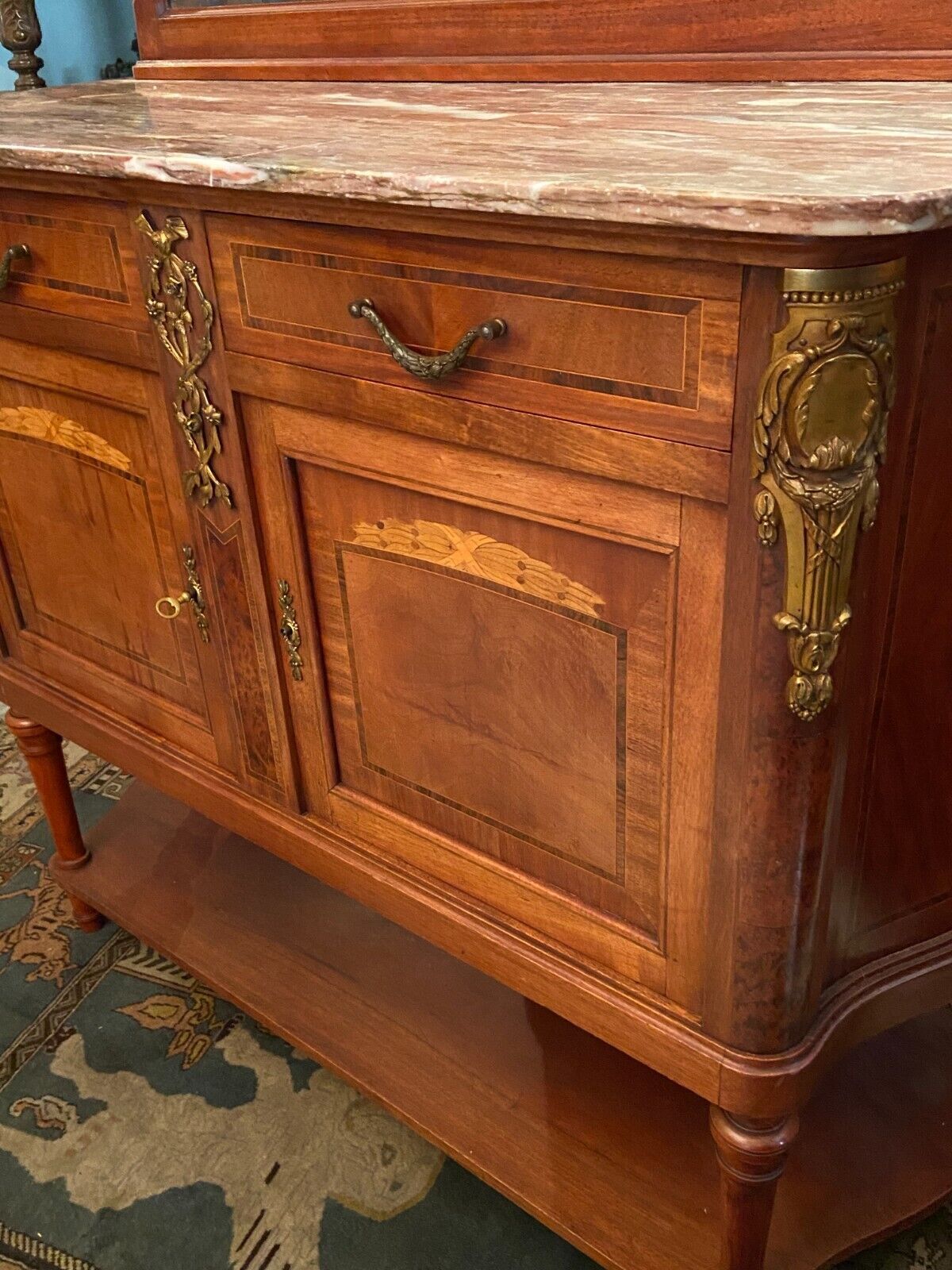 Desserte buffet with mirror background credenza and Louis XVI style marble top