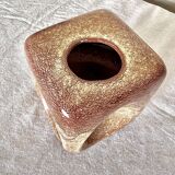 Bertoncello ,,screziato tabacco" glaze, cube vase italian vintage mid century from the 1970's by rob