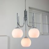 Vintage Italian Chrome and Opaline Chandelier, 1970s