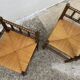 Pair of turned wood straw corner armchairs, Vintage 1950s