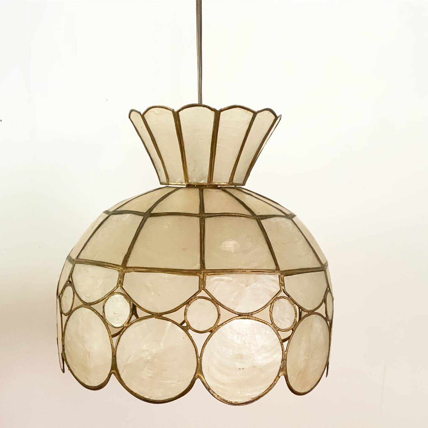 Mother-of-pearl and brass pendant lamp from the 1960s