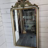 Ancien miroir style Louis XV patine doré et blanc, 145×82cms