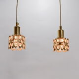 Deux suspensions en laiton doré et cristal, de Palwa, design 1960