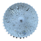 Antique ceiling light with transparent glass and white metal.