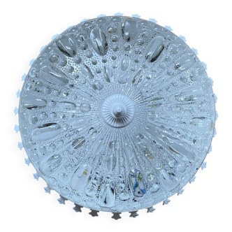 Antique ceiling light with transparent glass and white metal.