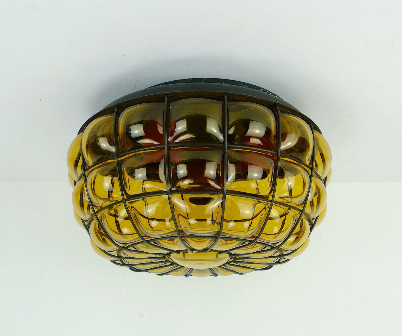Ceiling lamp amber glass and metal 1970