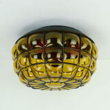 Ceiling lamp amber glass and metal 1970