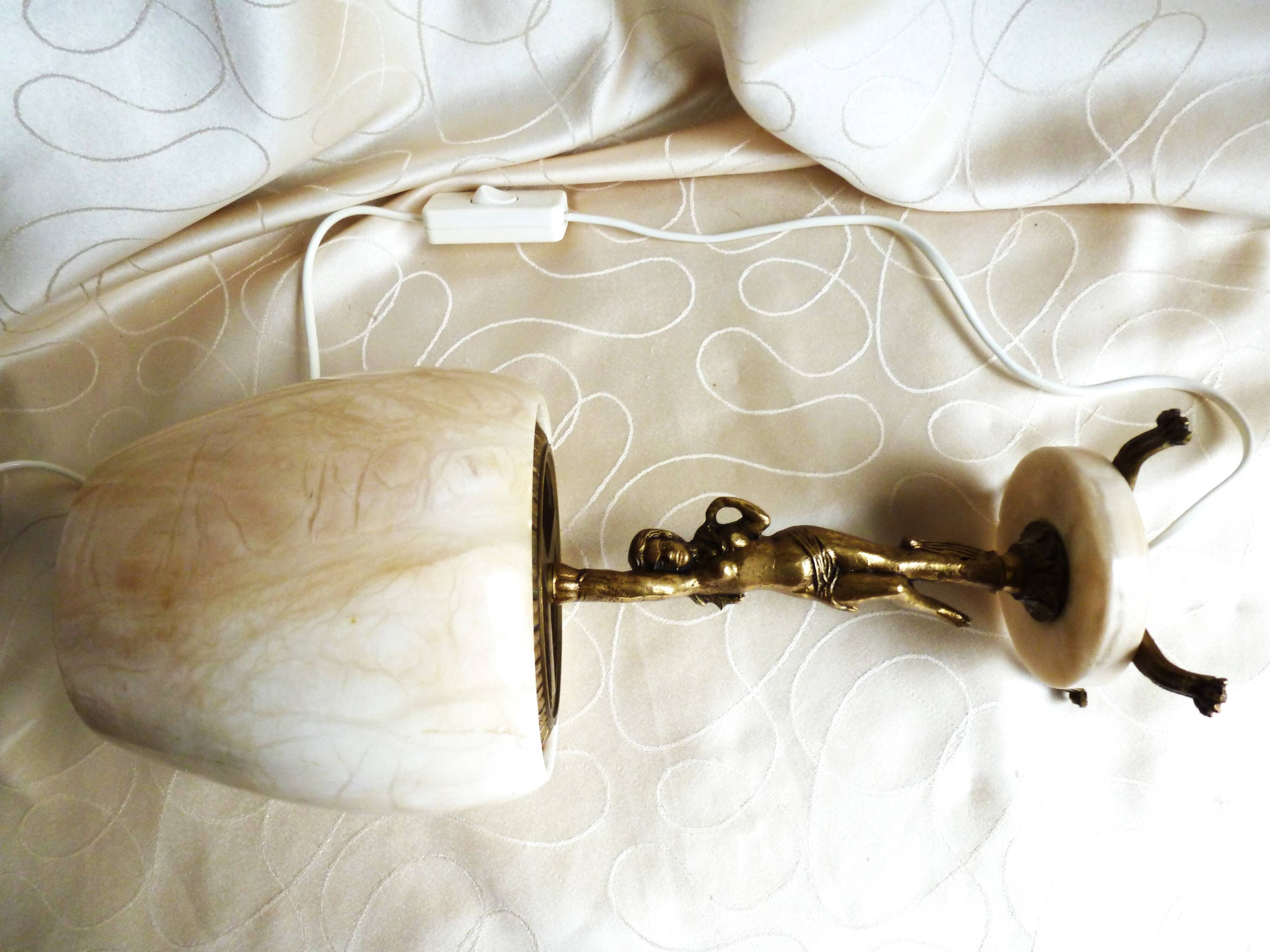 Alabaster and brass lamp, home decor light fixture with alabaster shade.
