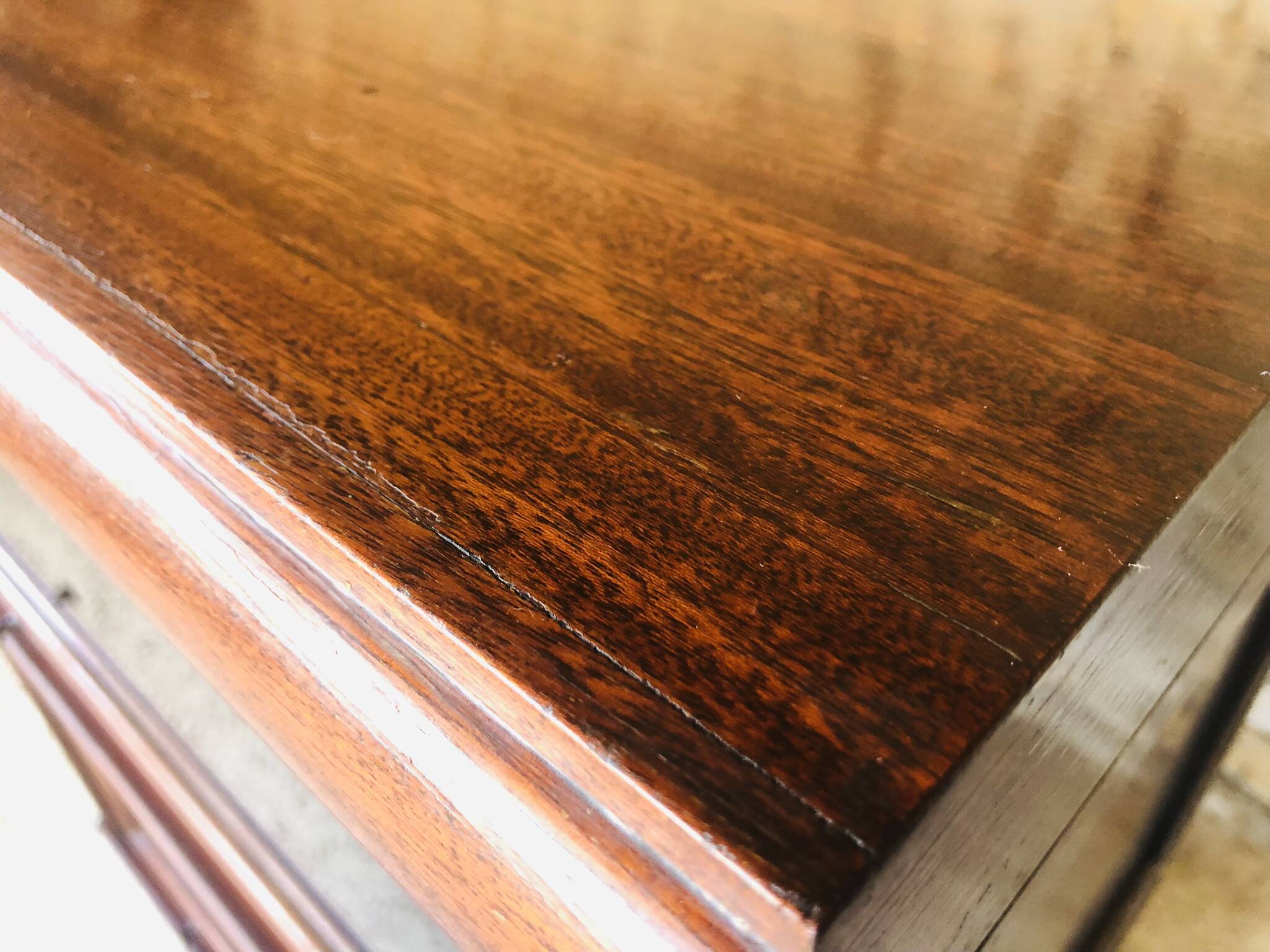 Vintage mahogany avocado bookcase with overhead glass doors circa 40's/50's