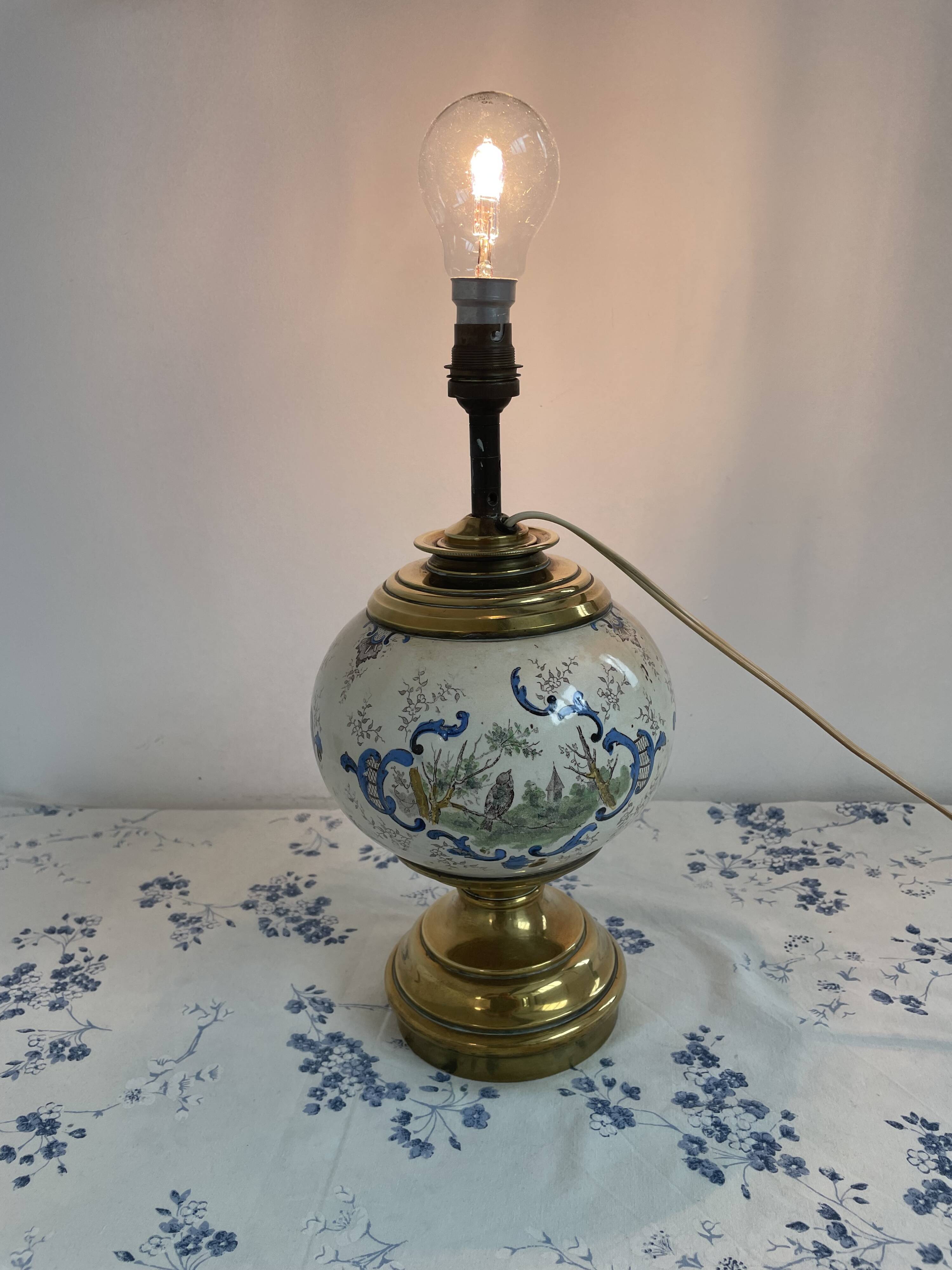 Antique lamp on earthenware vase attributed to Lunéville, monogram LN