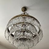 Old Crystal Grapevine Waterfall Chandelier and Solid Bronze Frame
