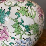 Lamp china mid XXe floral decoration on wood support