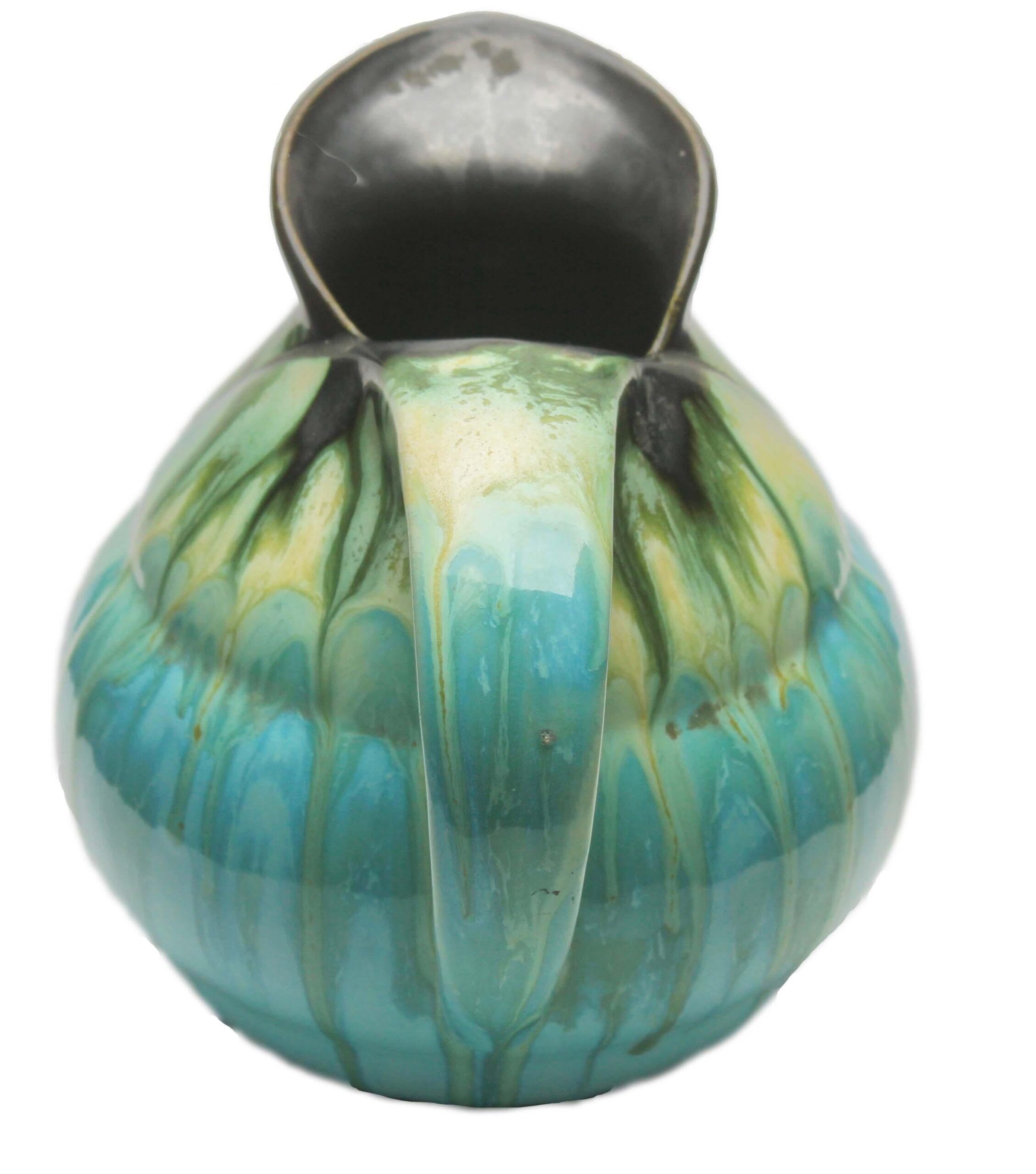Ceramic pitcher glaze drop light blue, signed belgium