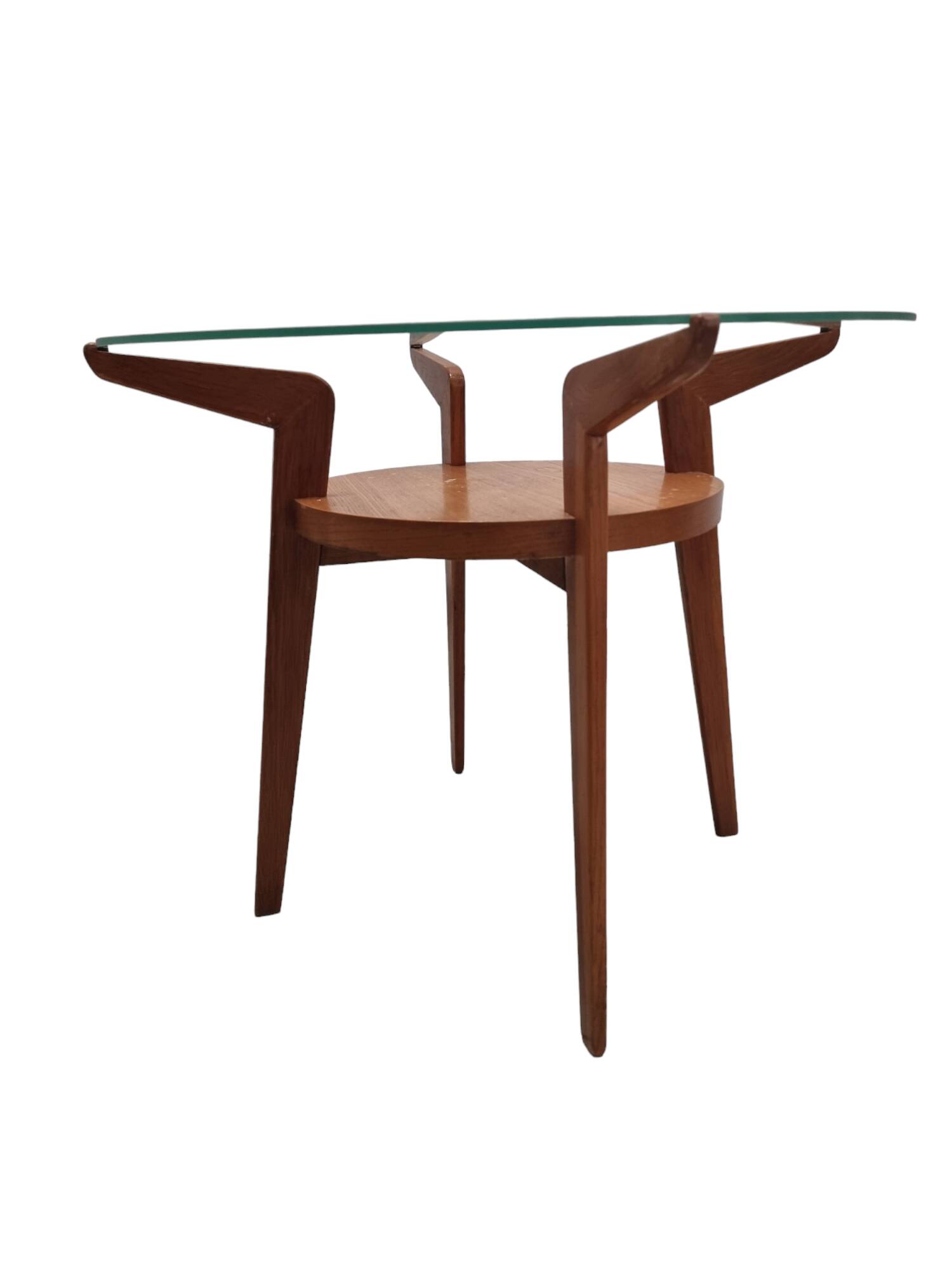 Small Mid-Century Round Oak & Glass Table from Jitona Sobeslav, Czechia, 1950s