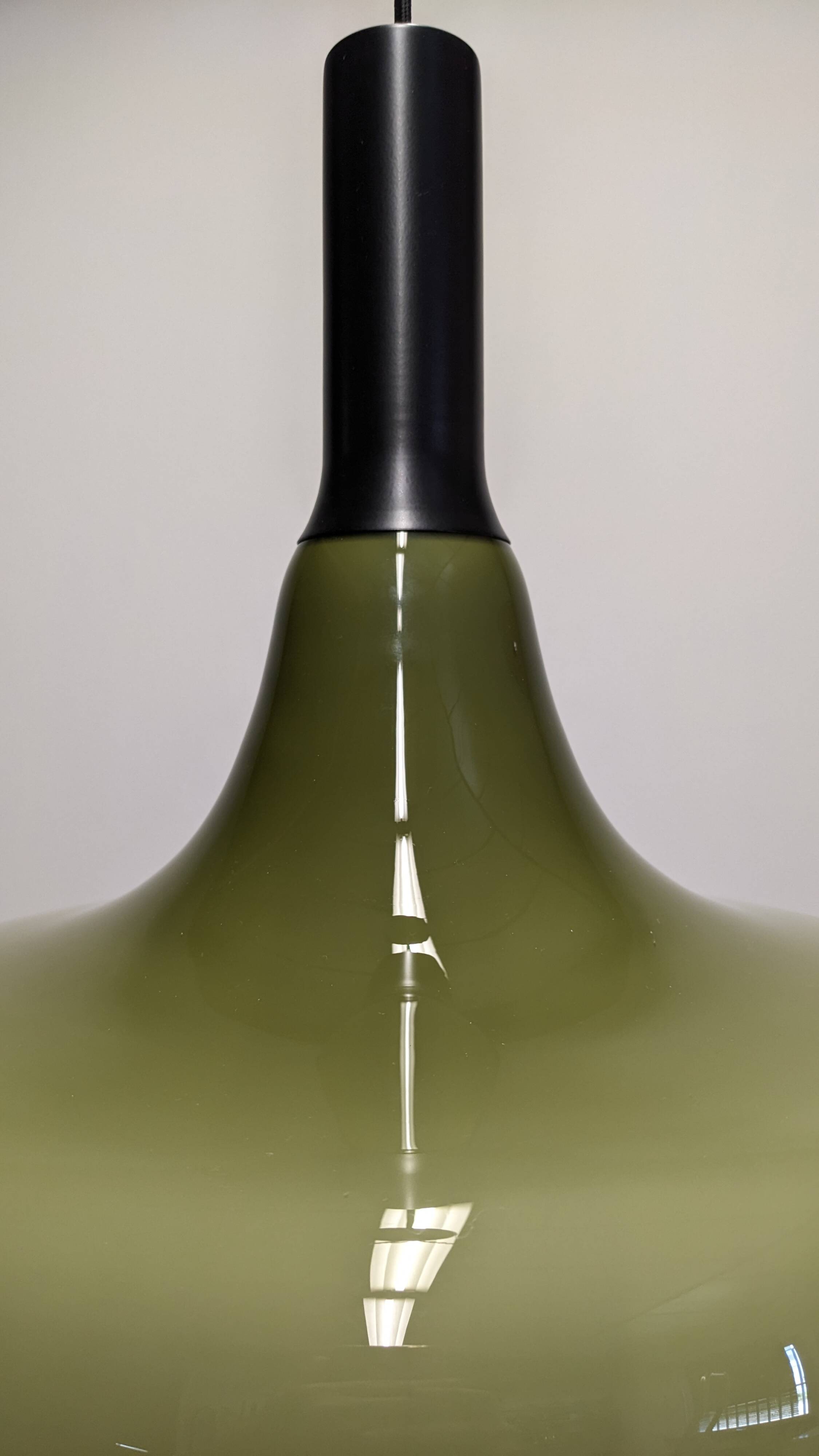XL olive green opaline water drop pendant light from the 60s/70s