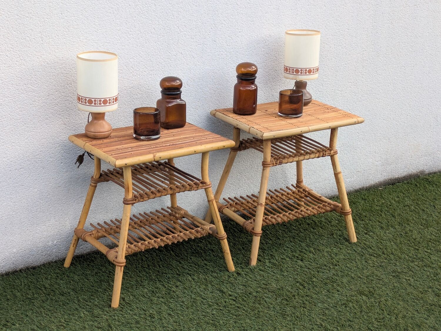 Pair of rattan bedside tables – Audoux Minet style