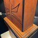 70s leather and wood pagoda lamps