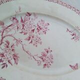 Plat ovale en terre de fer de Gien modèle Aubépine rose