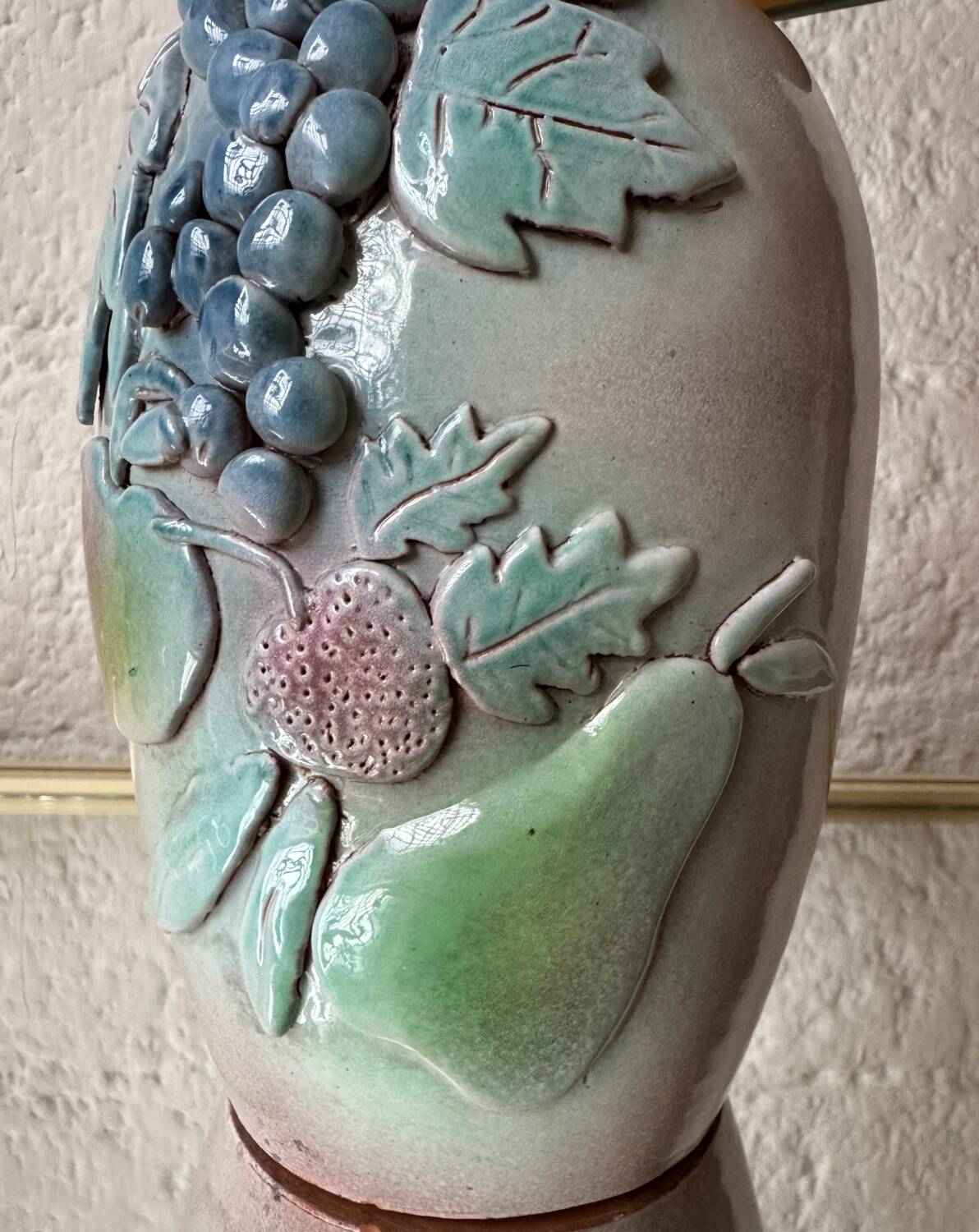 Handmade majolica lamp with fruit design, 1970s