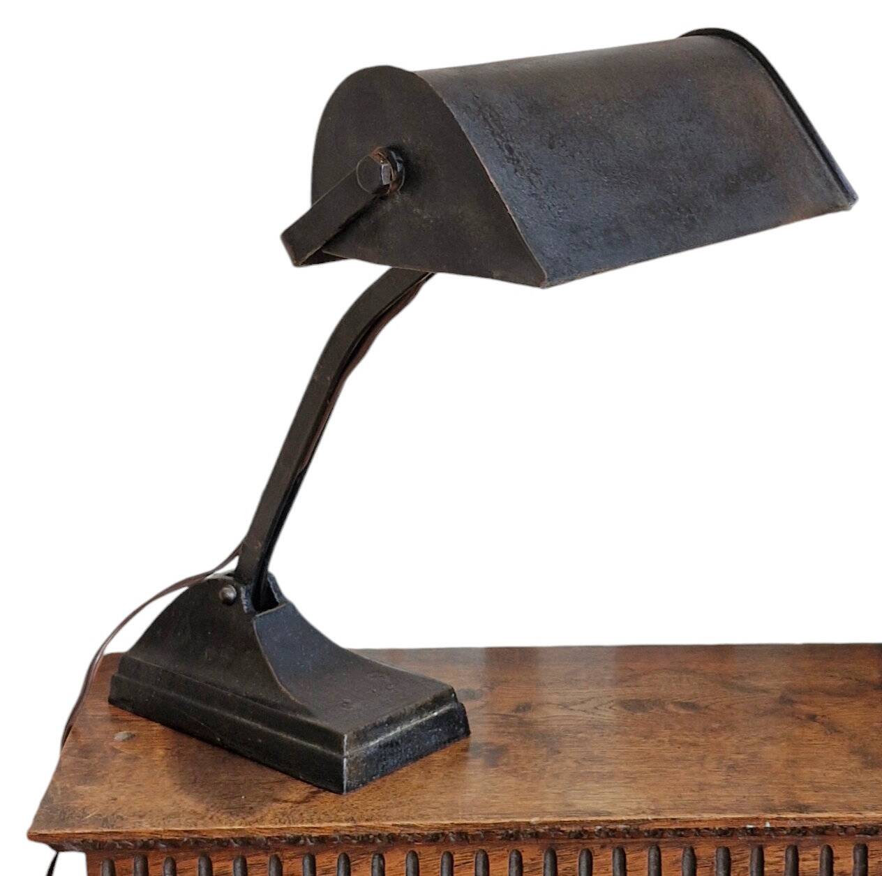 Black cast iron desk lamp, industrial Bauhaus design