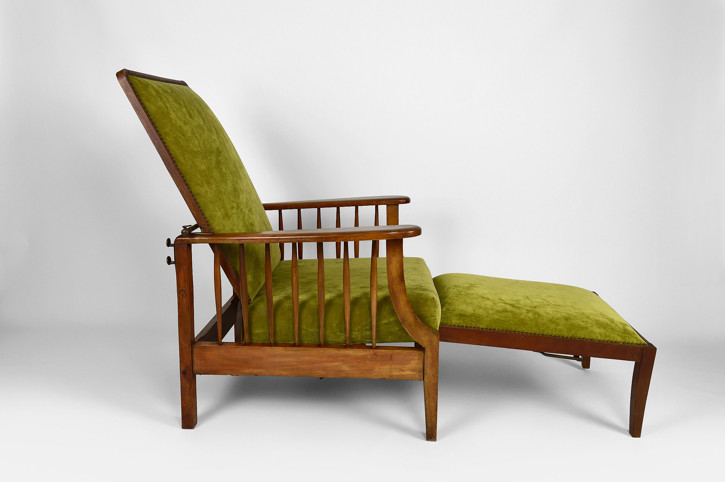 Morris armchair in beech and green velvet, United Kingdom, circa 1900