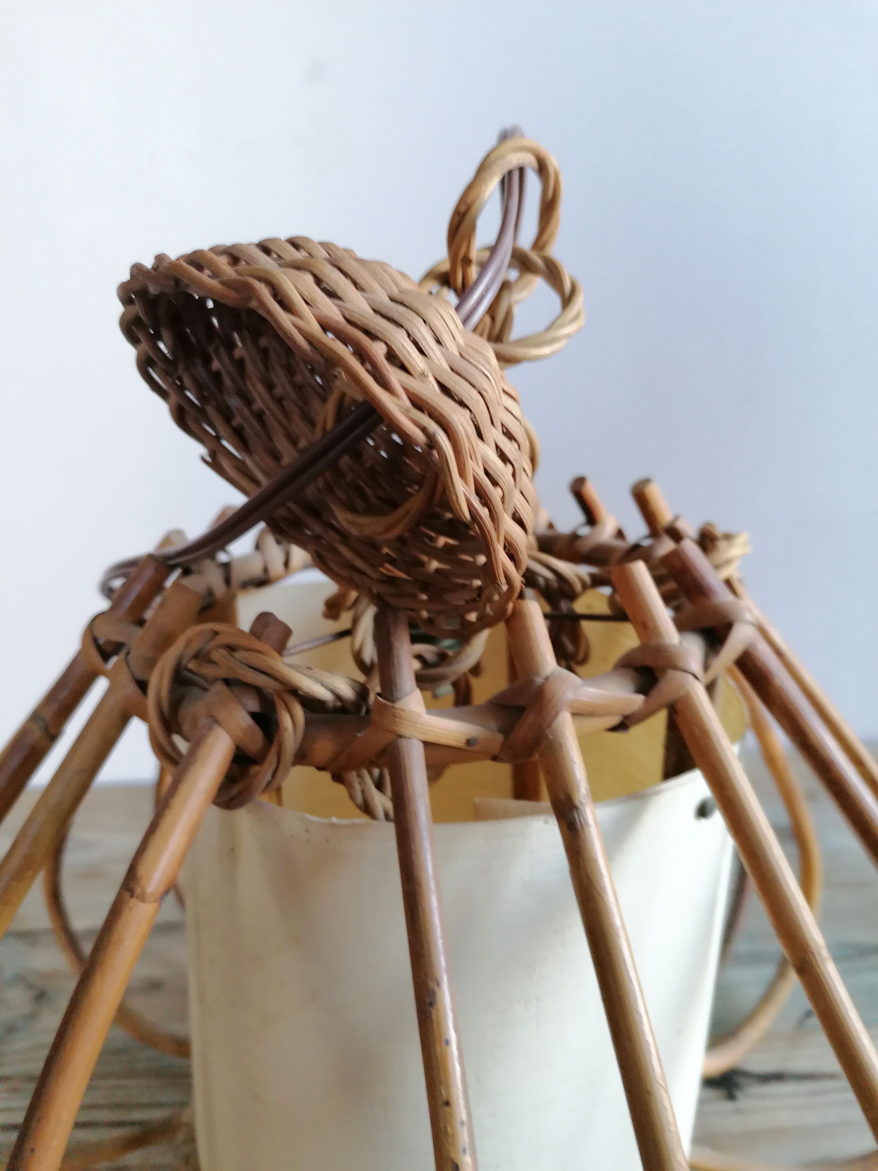 Louis Sognot style vintage rattan cage hnaging